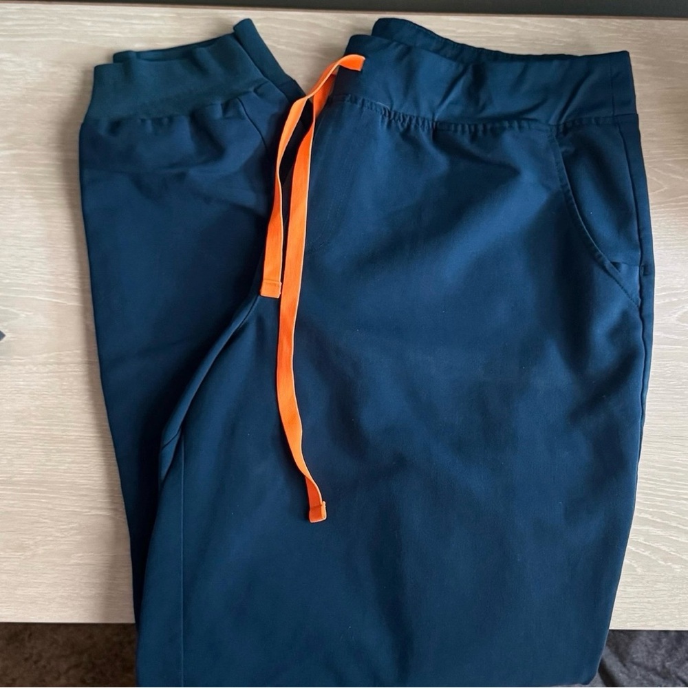 Woman figs  Navy Joggers with Orange Drawstring